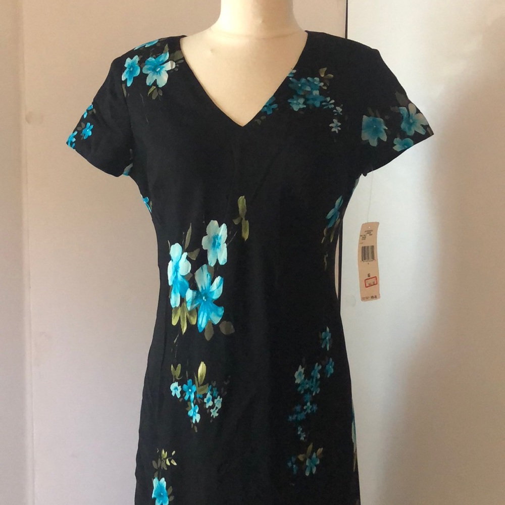NWT Evan-picone‎ black turquoise floral maxi dress